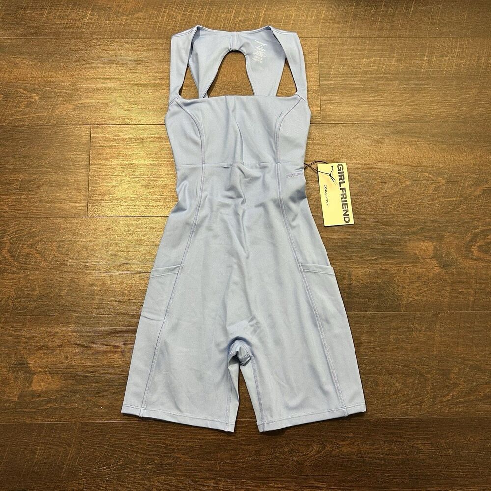 NWT Girlfriend Collective Bodysuit XS Open Back Unitard Periwinkle Dusty Blue